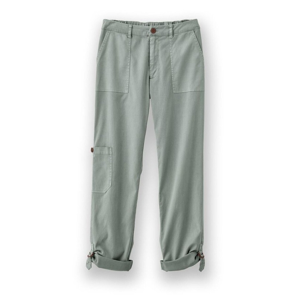 Soft Surroundings Cargo Pants Women L‎ Green Utility Roll Tab Minimalist Travel